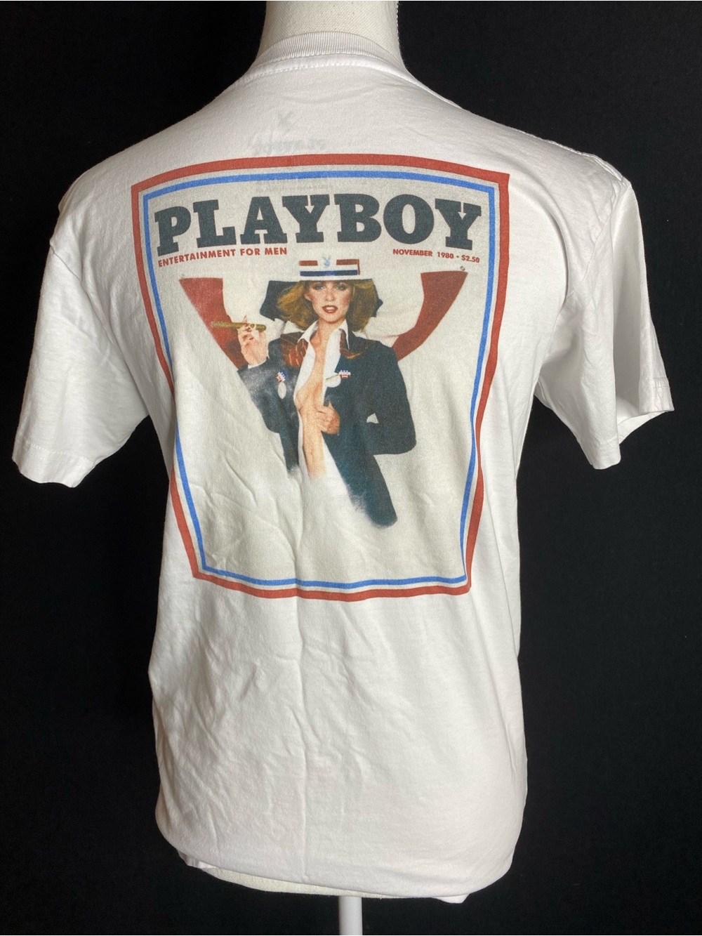 PLAYBOY White Graphic Mens small Tee - Vintage Cover Print